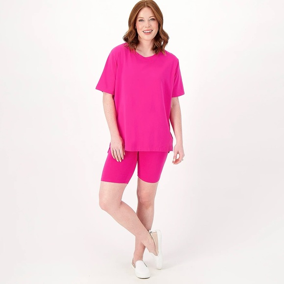 NWT Cuddl Duds Hot Pink Crewneck Short Sleeve Tunic - Picture 1 of 2